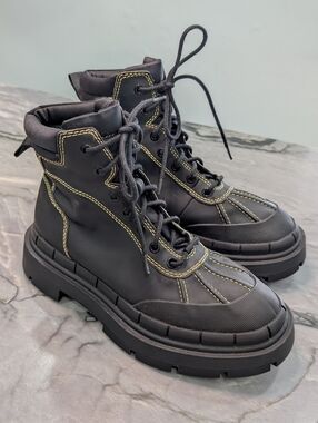 Zara Chunky Lug Sole Black Lace-Up Combat Boots